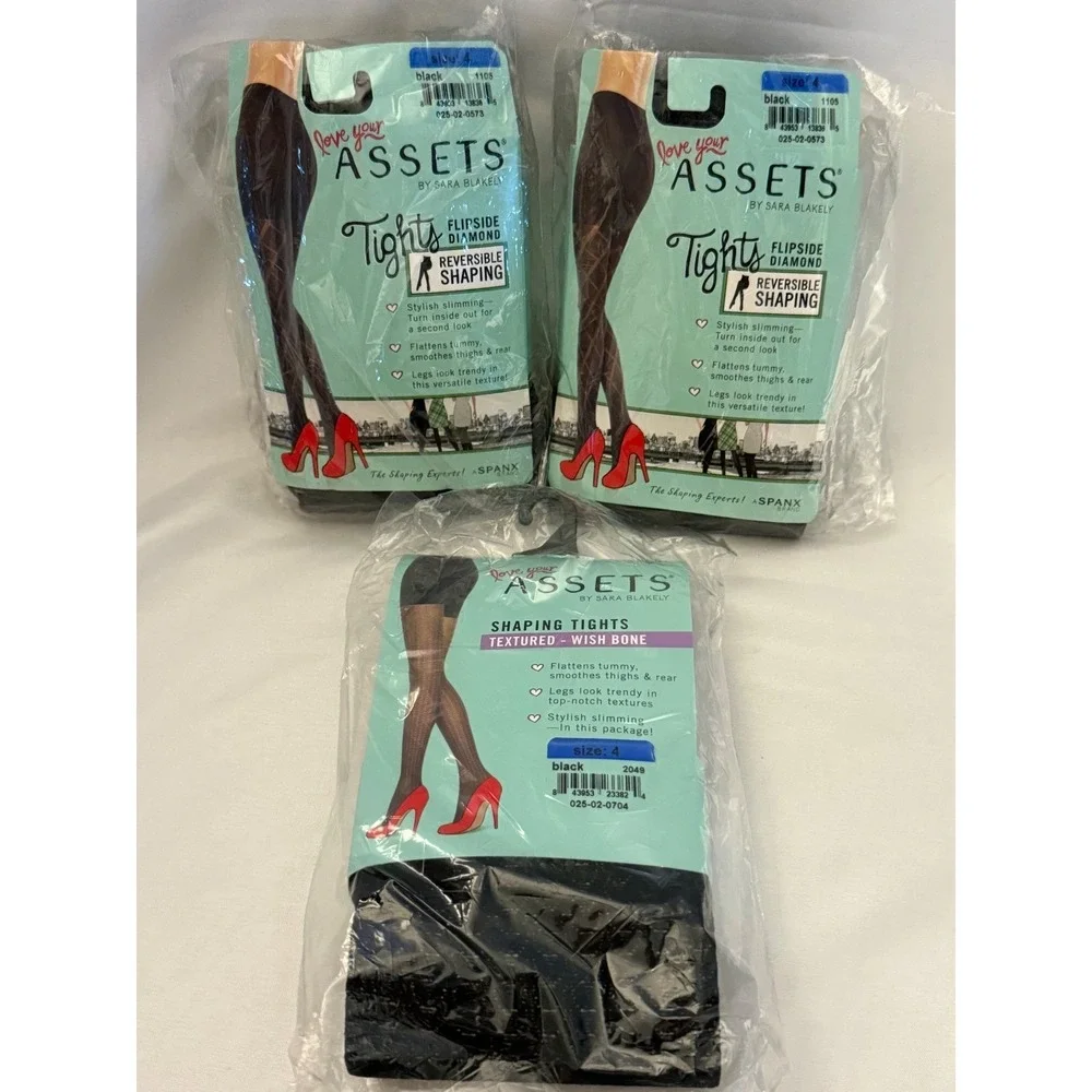 Lot of 3 Assets by Sara Blakely Size 4 Shaping Tights Black NIP Spanx Mix